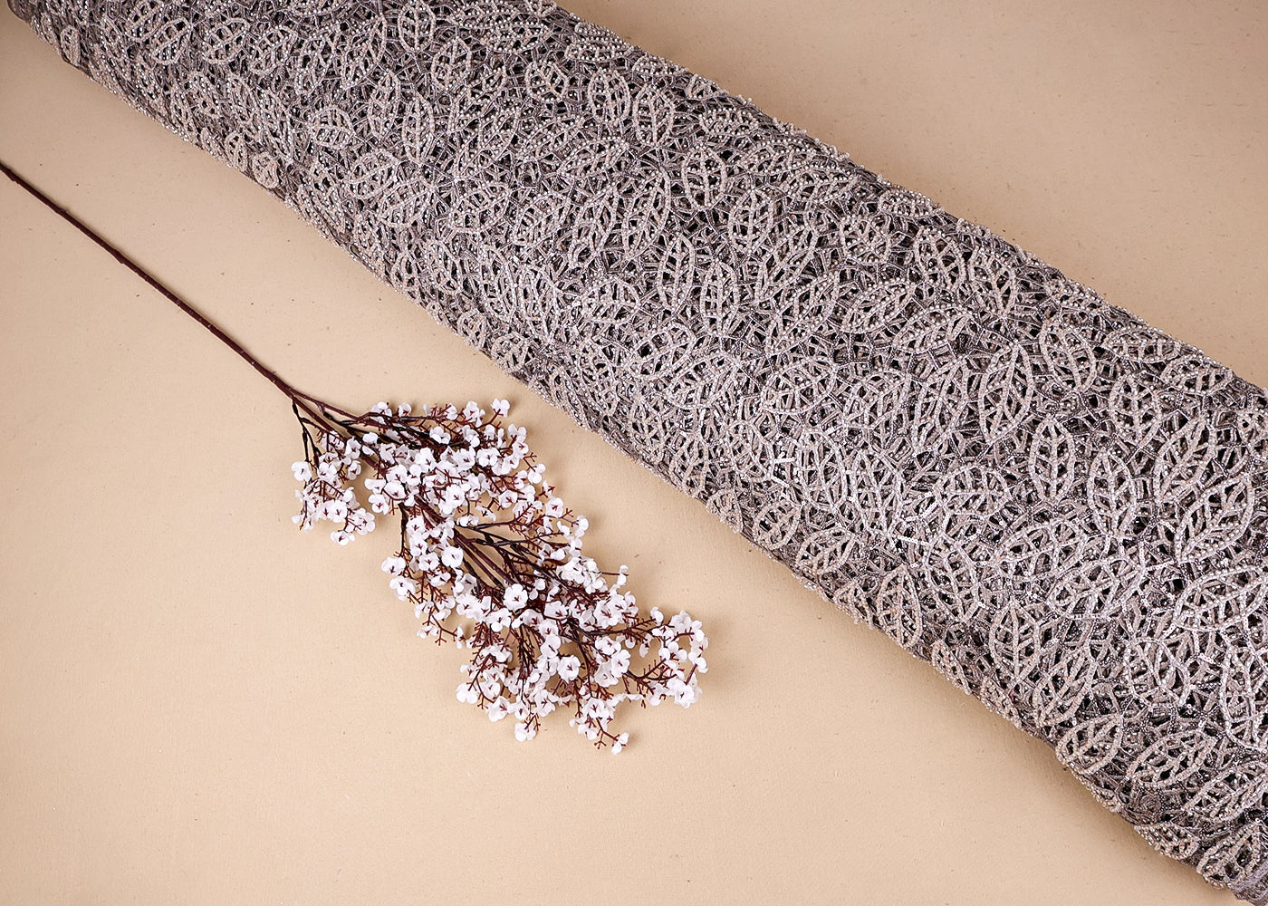 Sand Imported Net Fabric With All Over Cutwork 16749