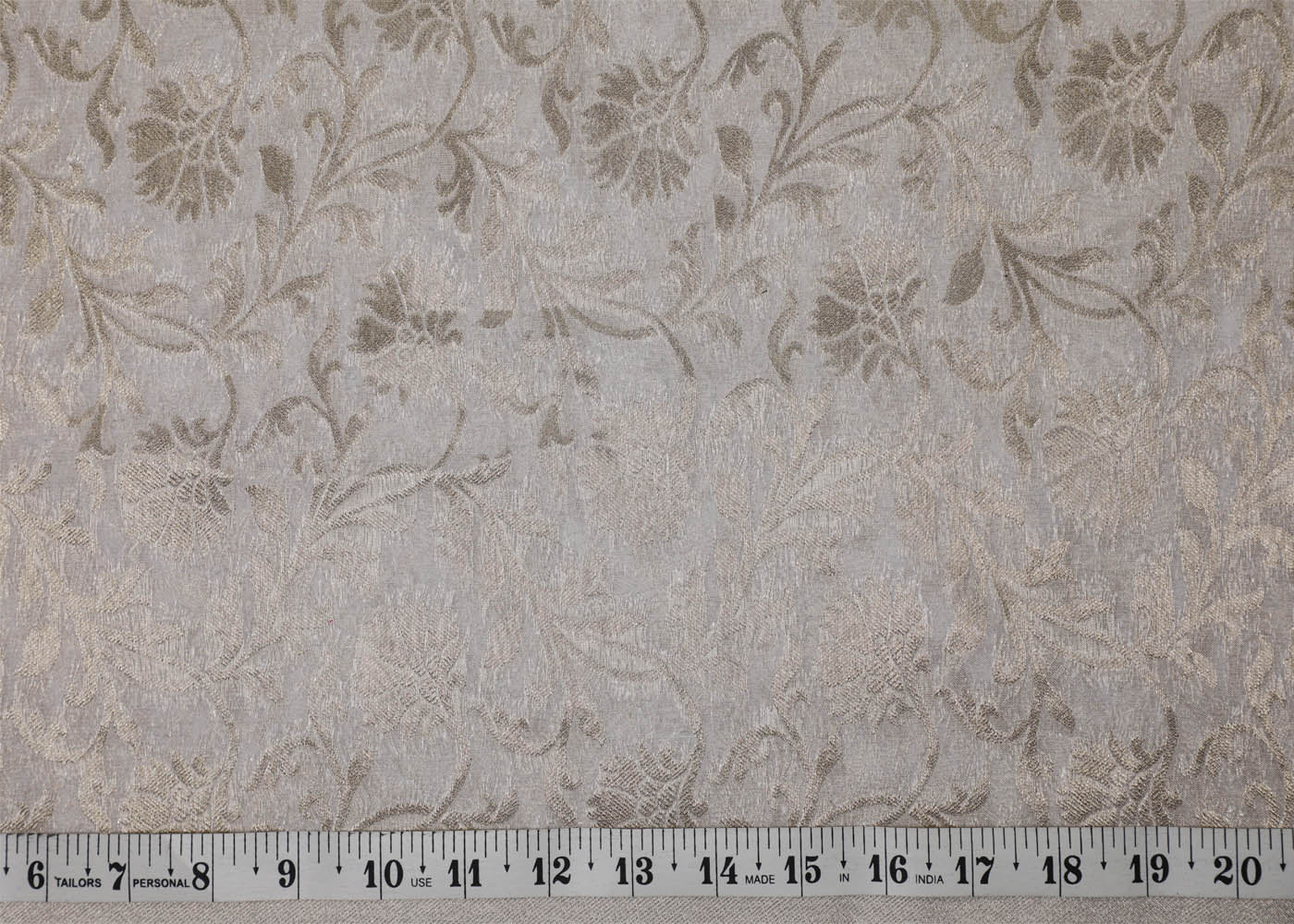 White Banarasi Brocade Fabric With All Over Golden Zari Handloom 16750