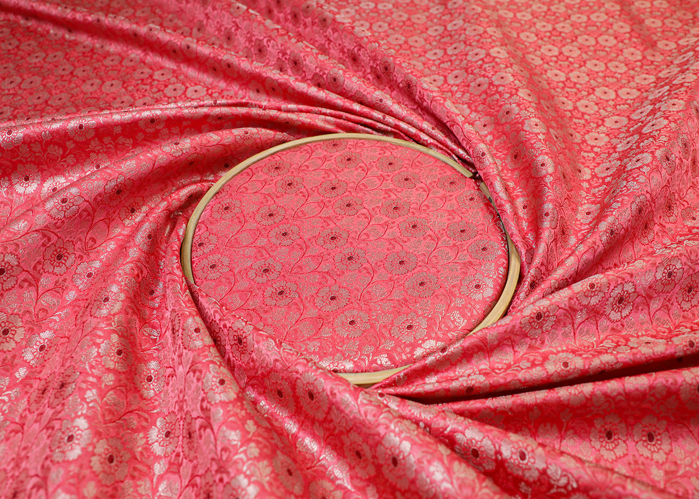 Light Pink Banarasi Brocade Fabric With All Over Thread And Golden Zari Handloom 16774