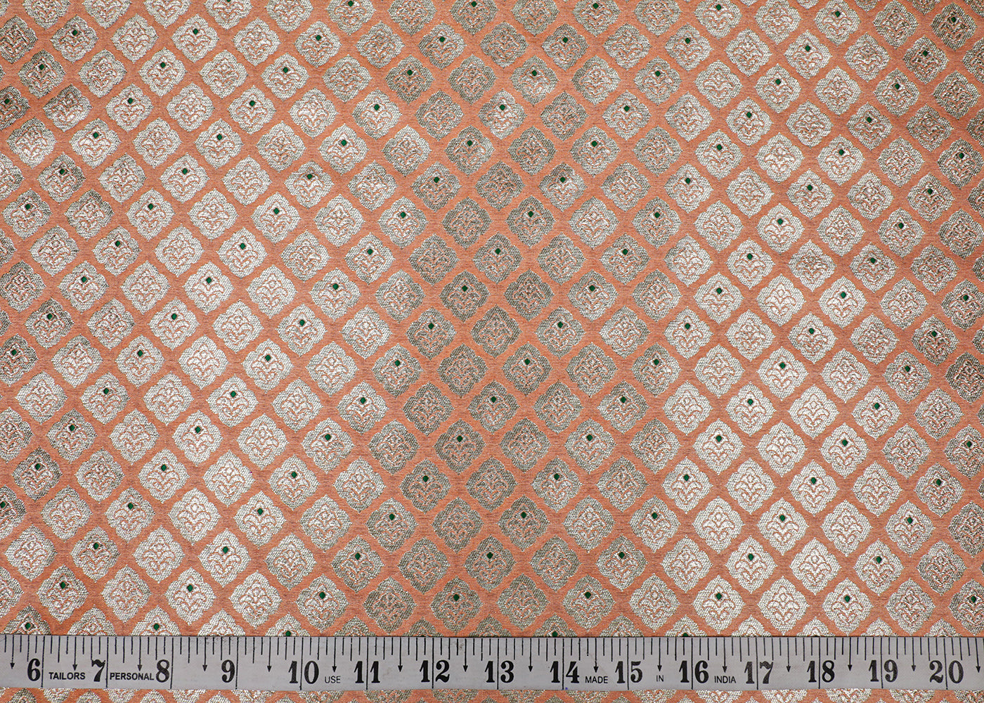 Peach Banarasi Brocade Fabric With All Over Golden Zari And Thread Handloom 16781