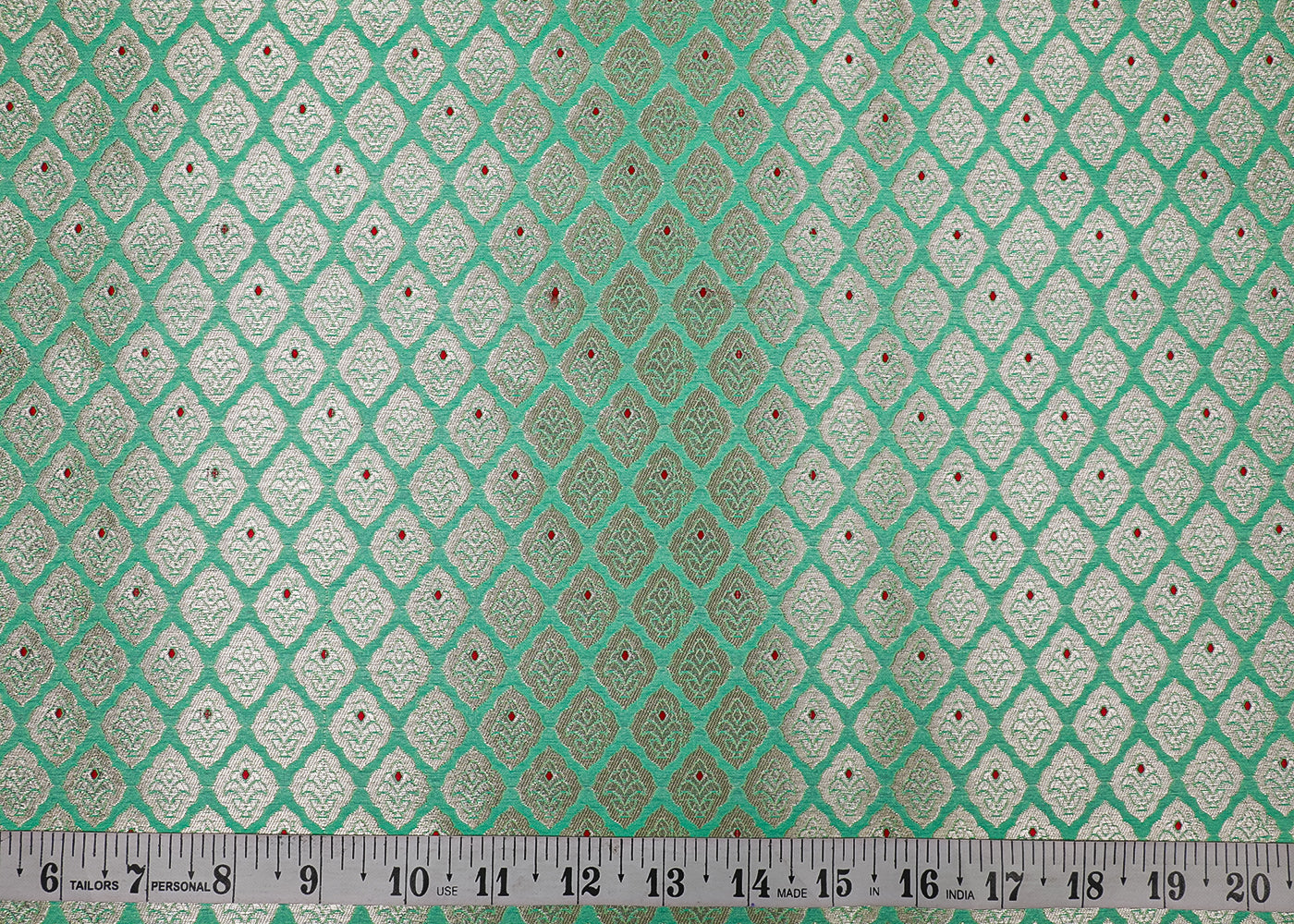 Mint Green Banarasi Brocade Fabric With All Over Golden Zari And Thread Handloom 16782