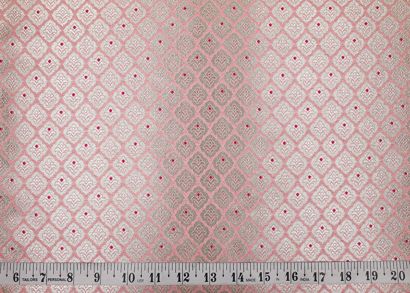 Light Pink Banarasi Brocade Fabric With All Over Golden Zari And Thread Handloom 16784