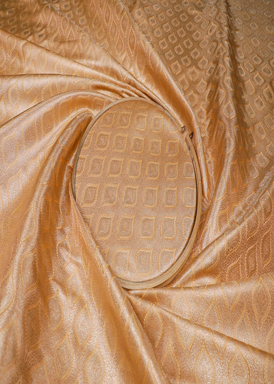 Peach Banarasi Brocade Fabric With All Over Golden Zari And Thread Handloom 16786