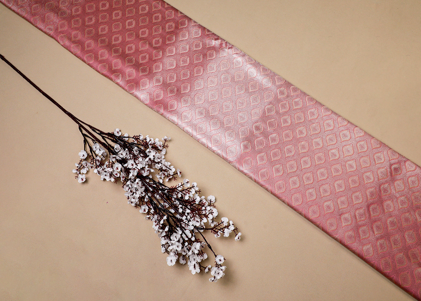 Light Pink Banarasi Brocade Fabric With All Over Thread And Golden Zari Handloom 16787