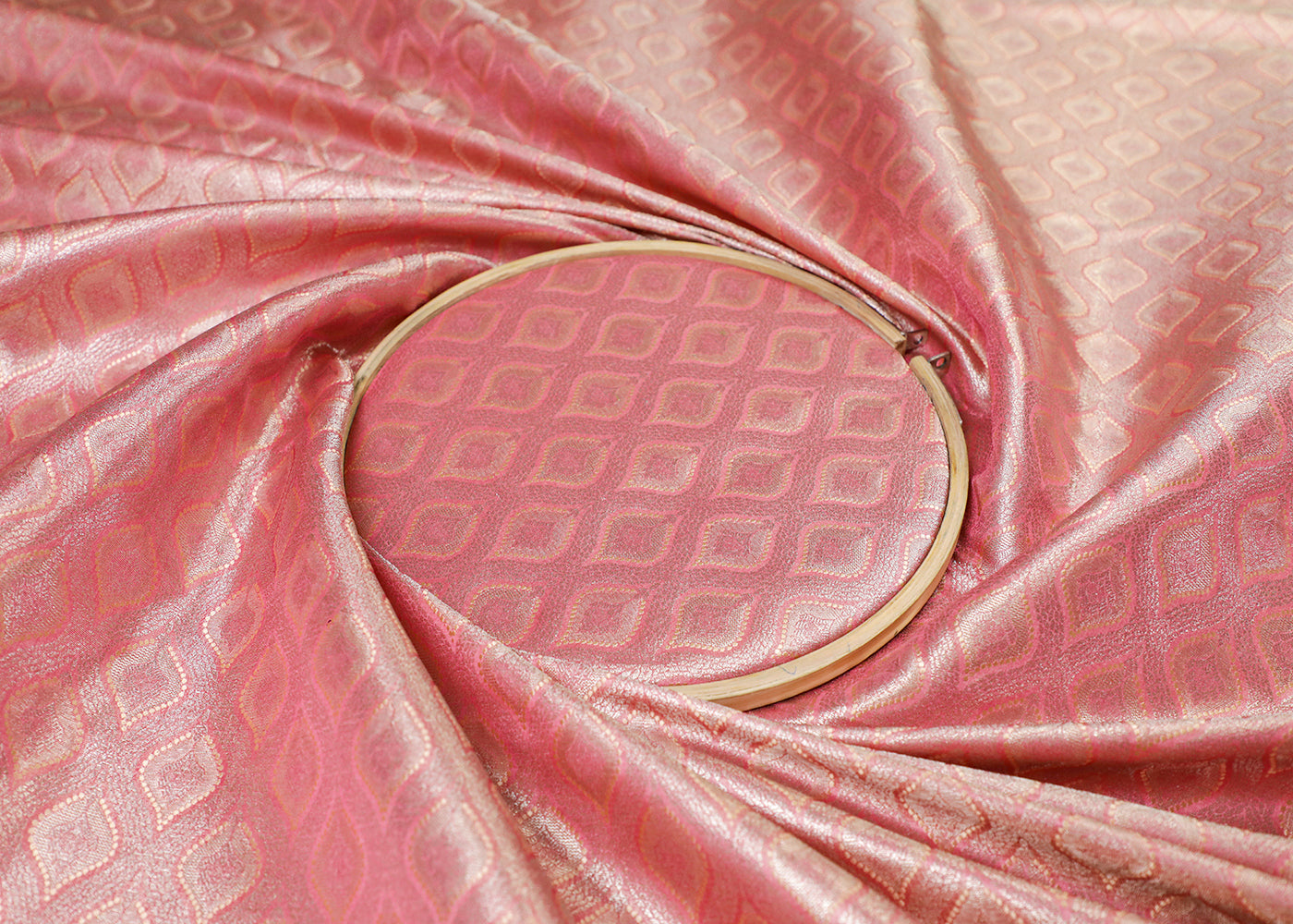 Light Pink Banarasi Brocade Fabric With All Over Thread And Golden Zari Handloom 16787