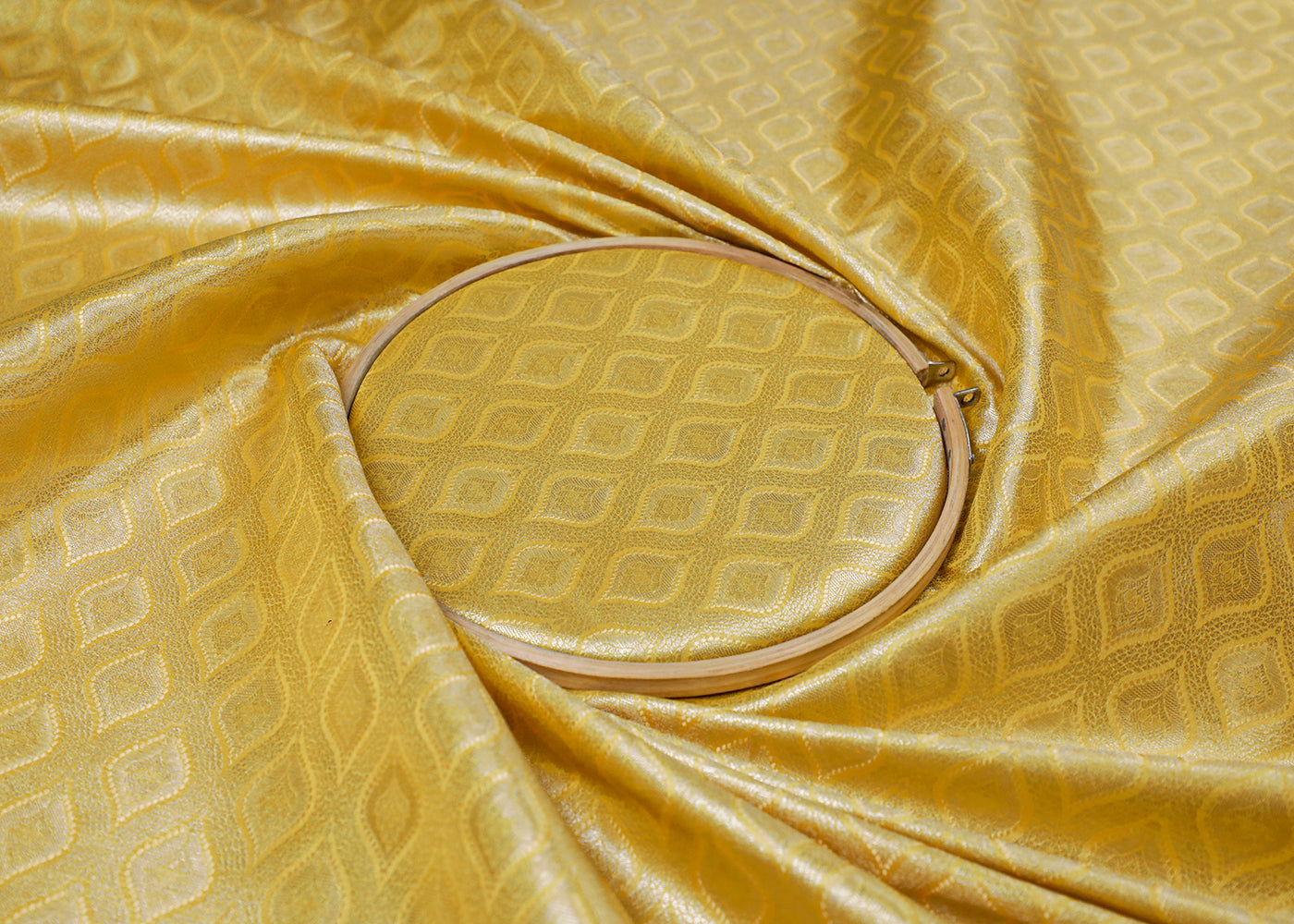 Yellow Banarasi Brocade Fabric With All Over Thread And Golden Zari Handloom 16789