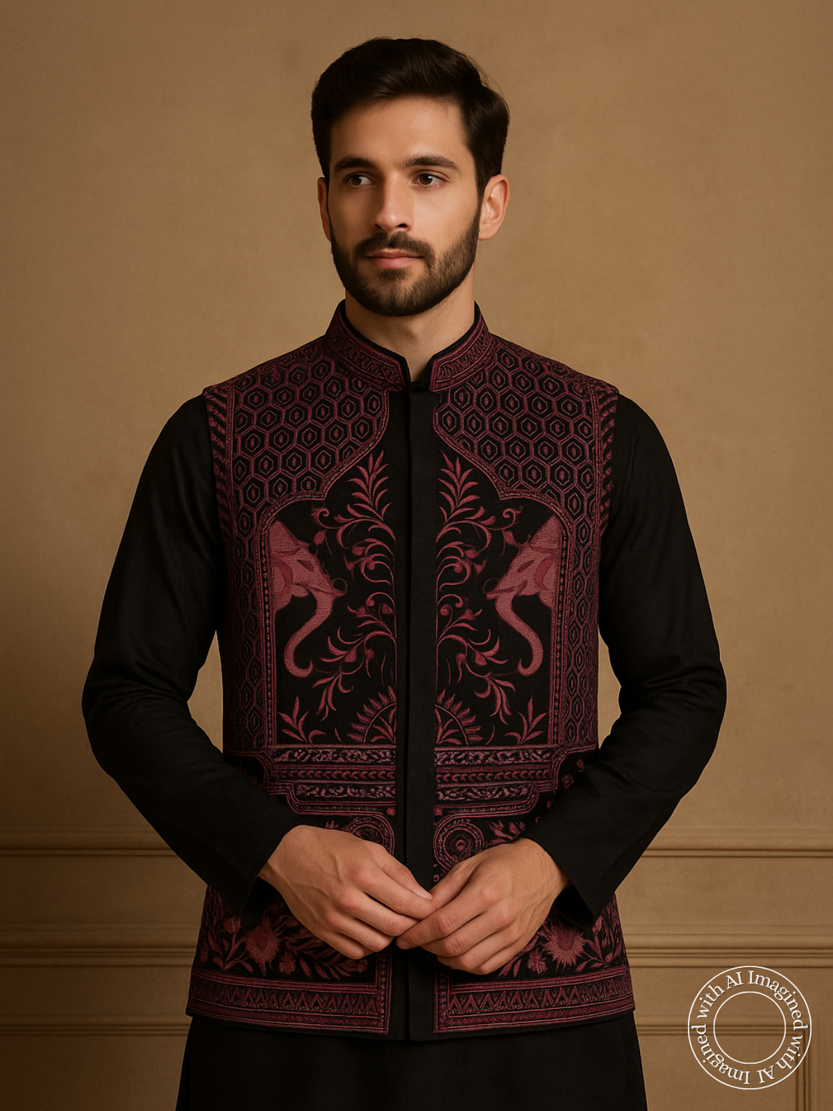 The Riwaayat – Unstitched Black Nehru Jacket Fabric for Men 16804