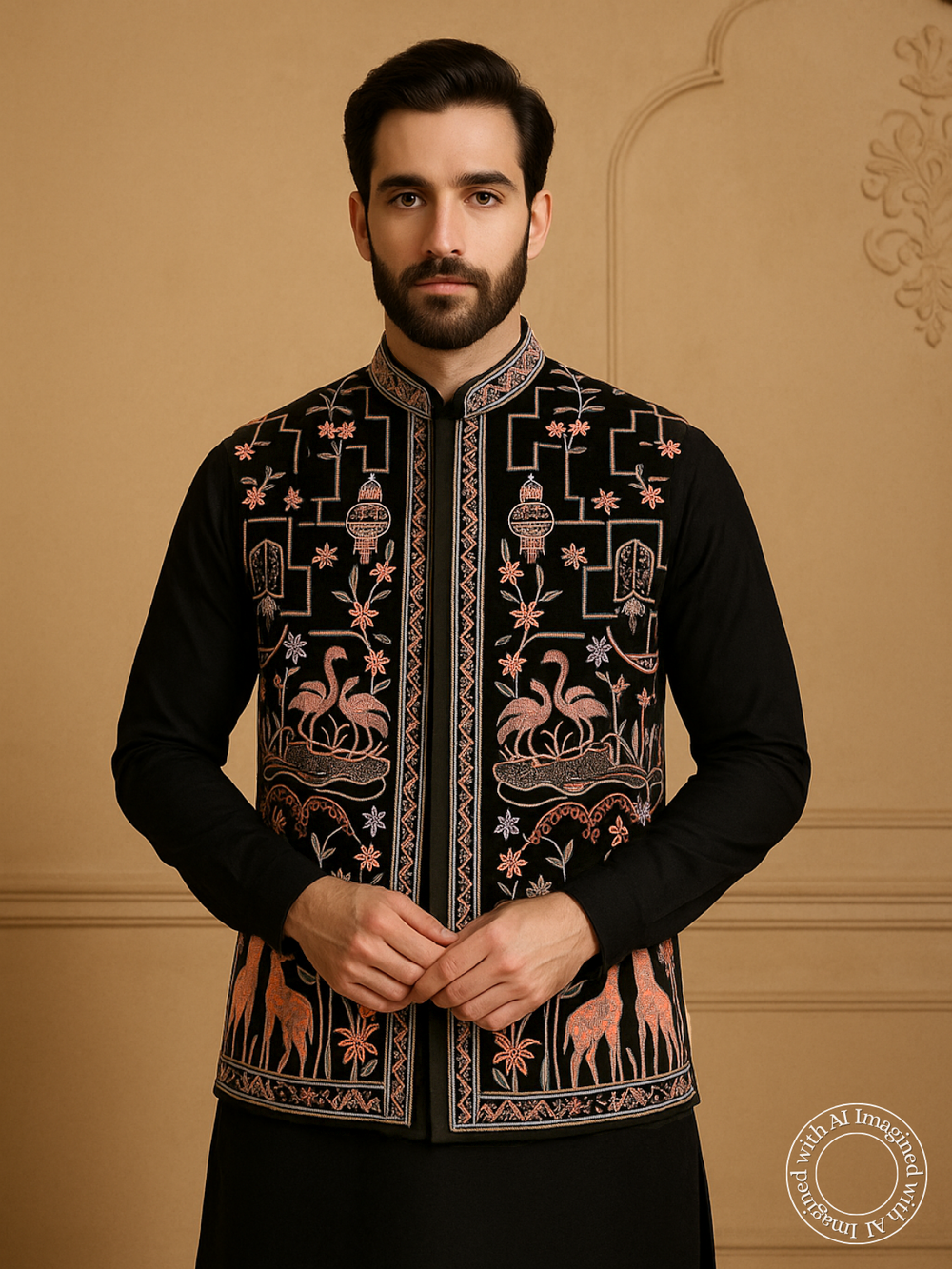 The Riwaayat – Unstitched Black Nehru Jacket Fabric for Men 16805