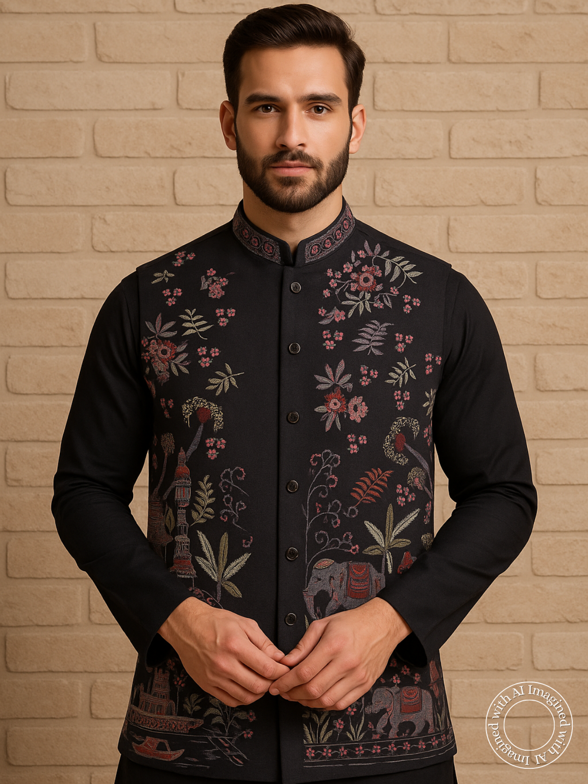 The Riwaayat – Unstitched Black Nehru Jacket Fabric for Men 16806
