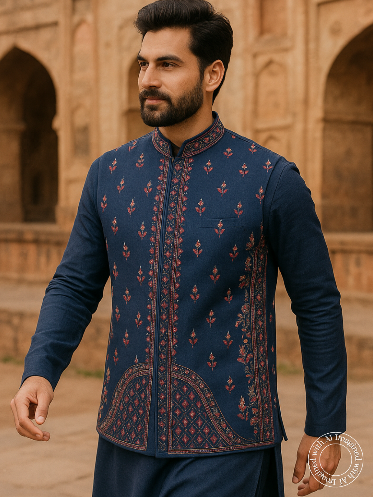 The Riwaayat – Unstitched Navy Blue Nehru Jacket Fabric for Men 16807