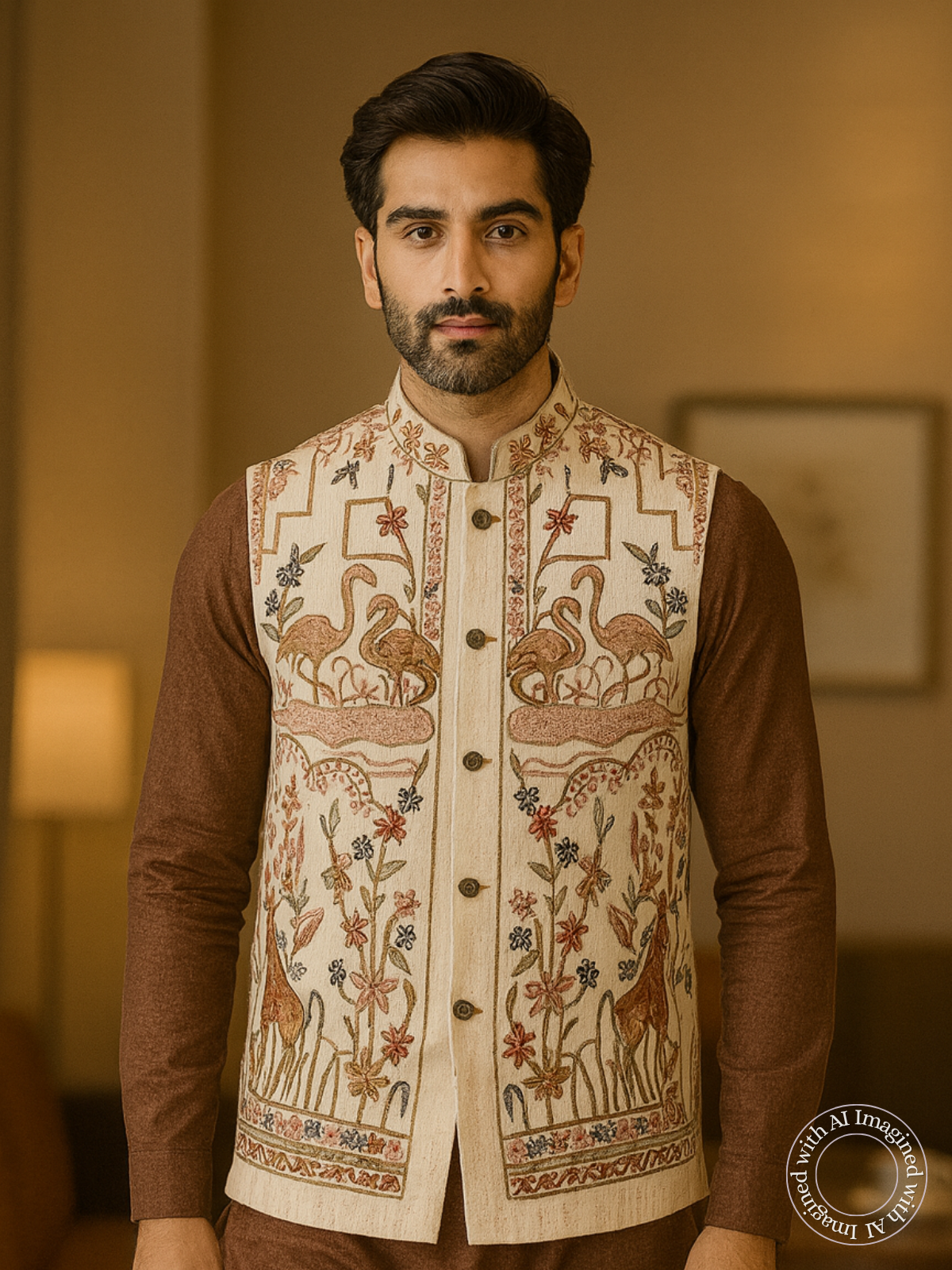 The Riwaayat – Unstitched Cream Nehru Jacket Fabric for Men 16811
