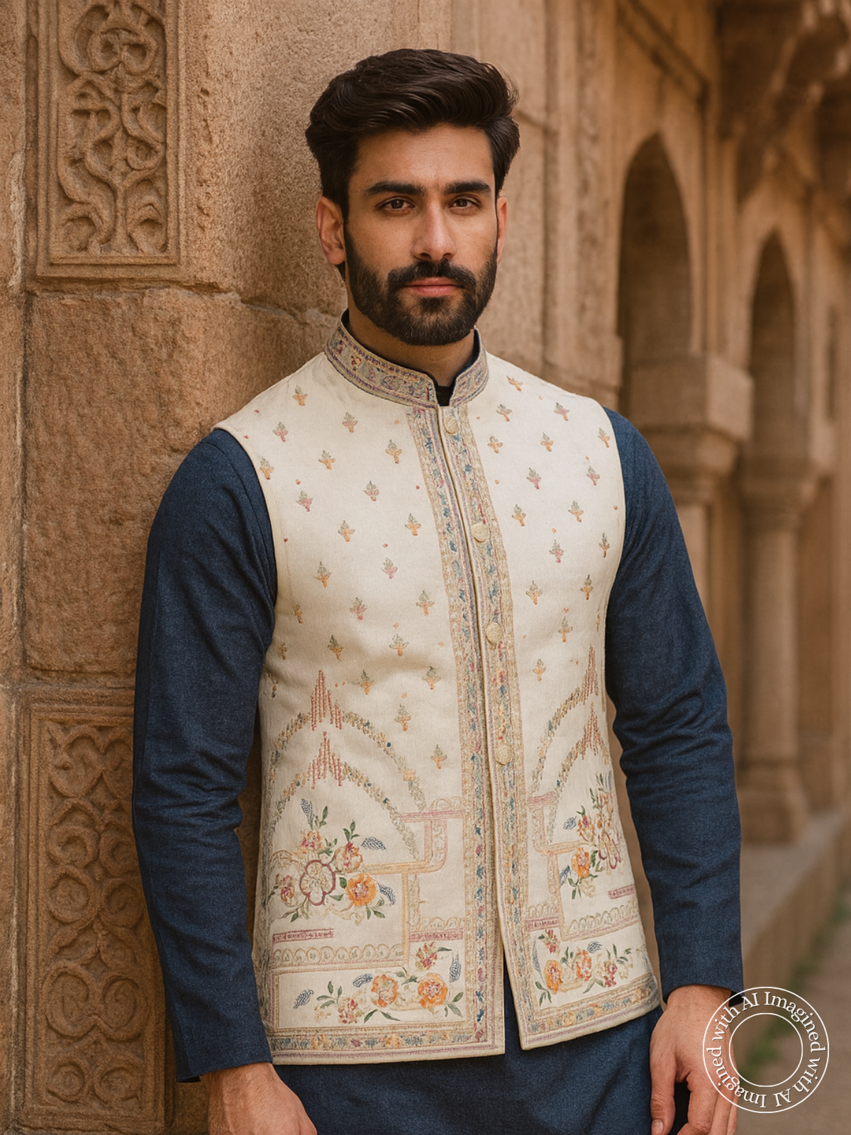 The Riwaayat – Unstitched Off White Nehru Jacket Fabric for Men 16812