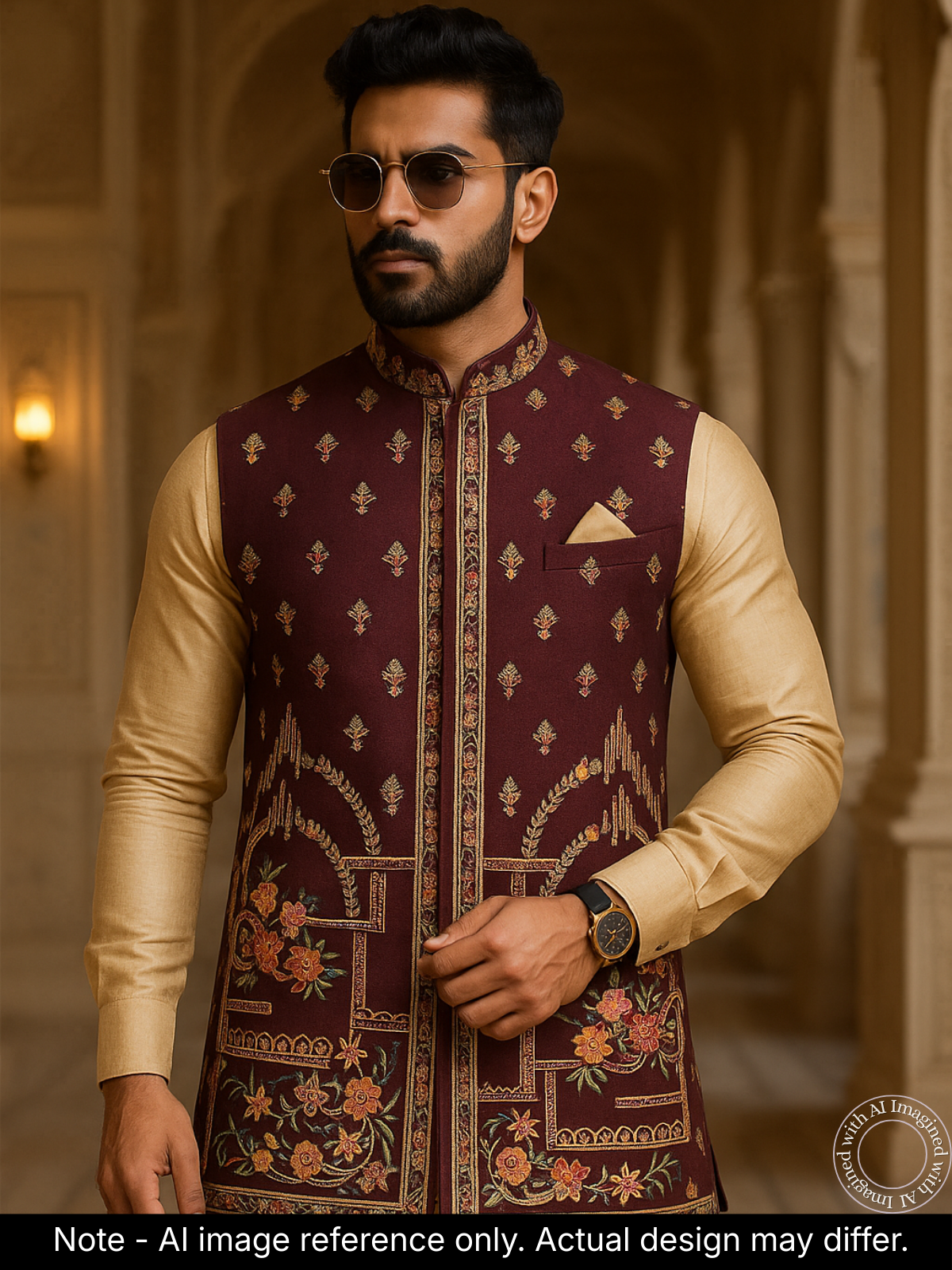 The Riwaayat – Unstitched Wine Nehru Jacket Fabric for Men 16813