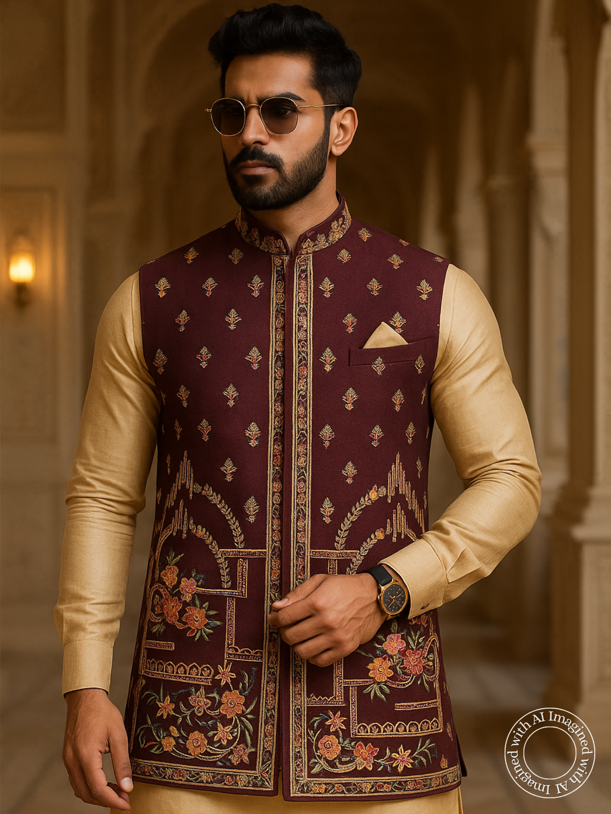 The Riwaayat – Unstitched Wine Nehru Jacket Fabric for Men 16813