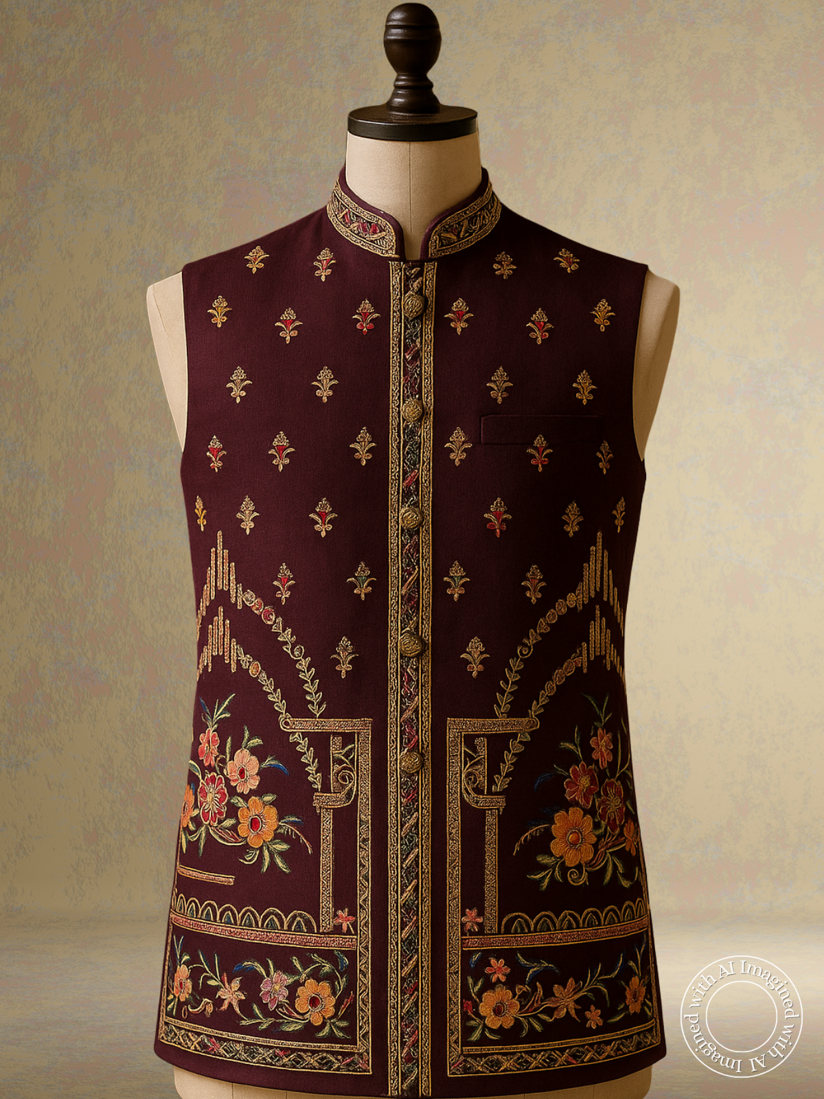 The Riwaayat – Unstitched Wine Nehru Jacket Fabric for Men 16813