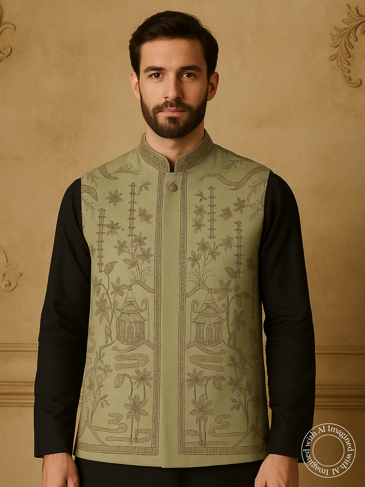 The Riwaayat – Unstitched Green Nehru Jacket Fabric for Men 16814