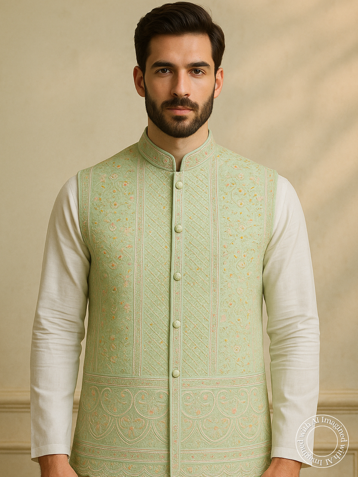 The Riwaayat – Unstitched Pista Green Nehru Jacket Fabric for Men 16817