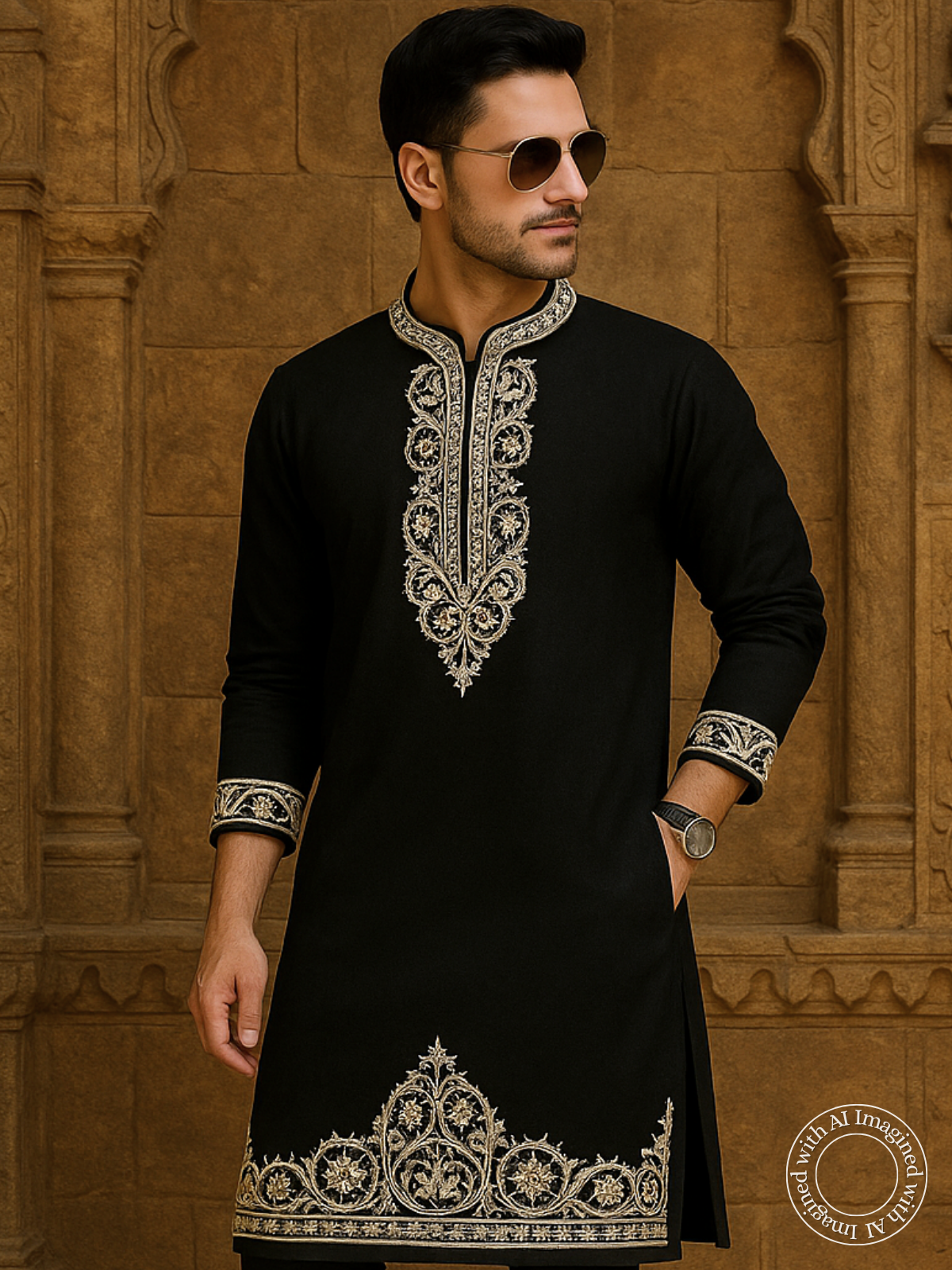 The Kohinoor – Unstitched Black Kurta Fabric for Men 16822