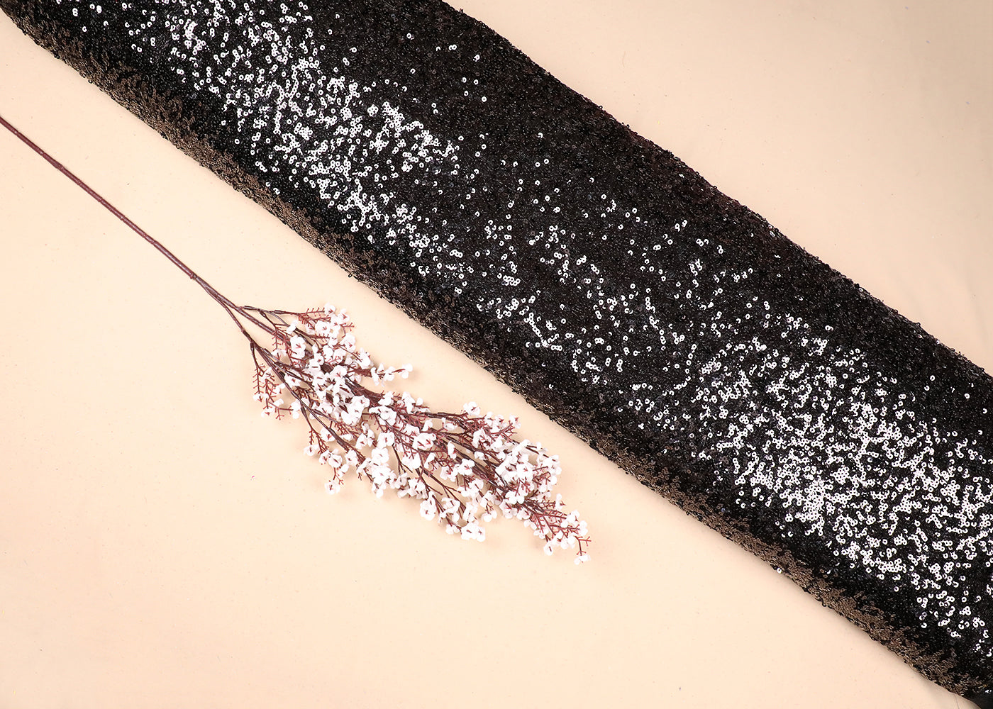 Black Net Fabric With All Over Sequins Work 16838