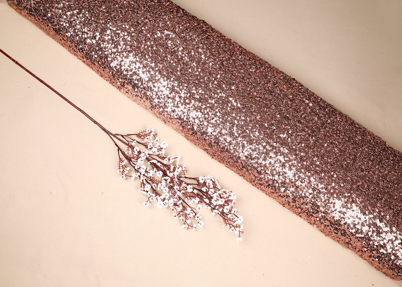 Rose Gold Net Fabric With All Over Sequins Work 16839