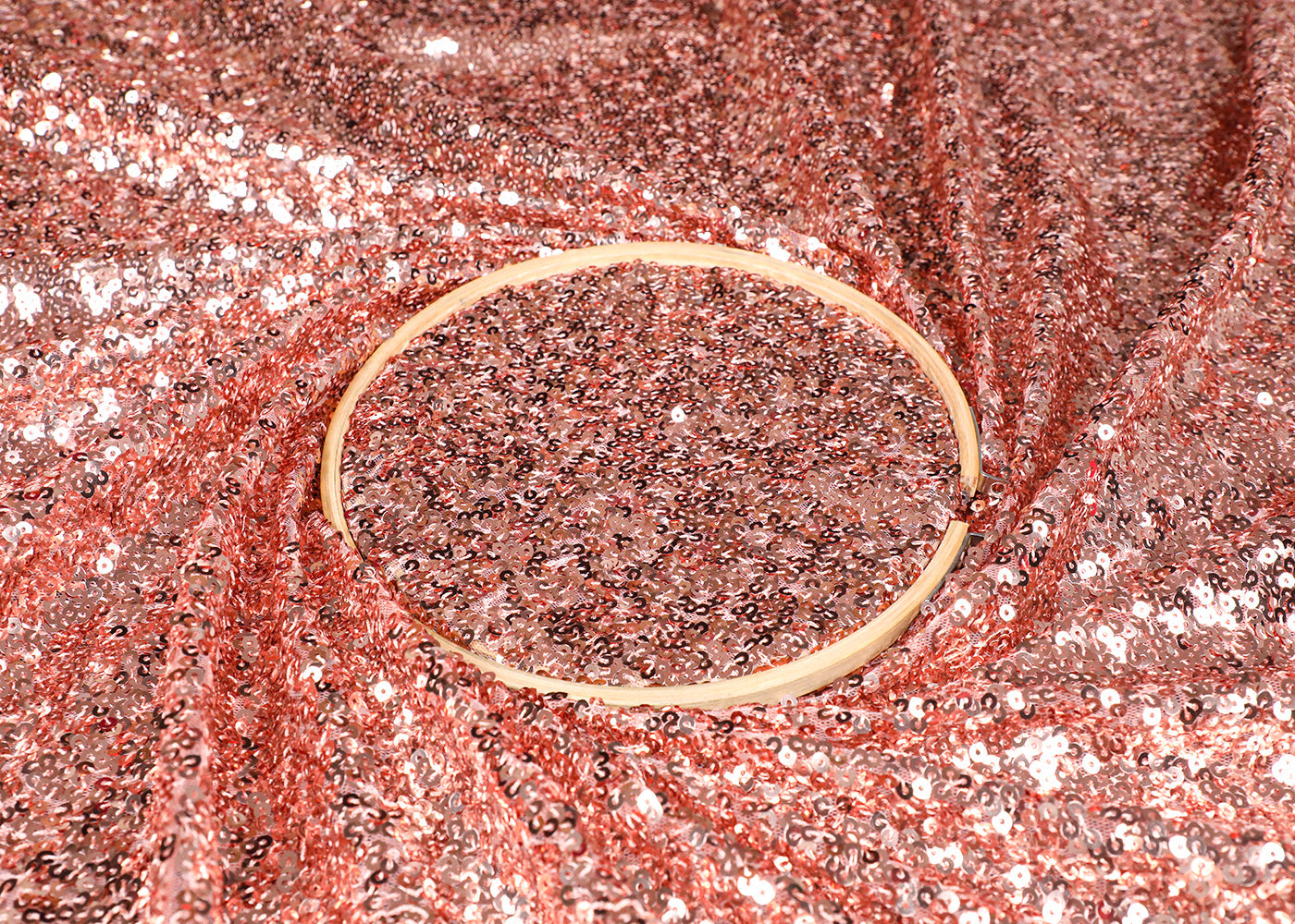 Rose Gold Net Fabric With All Over Sequins Work 16839