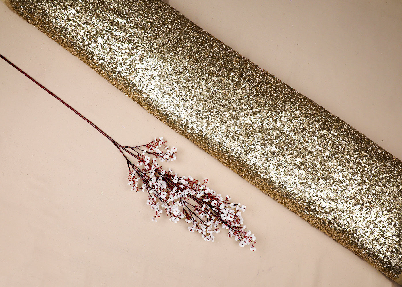 Metallic Gold Net Fabric With All Over Sequins Work 16840