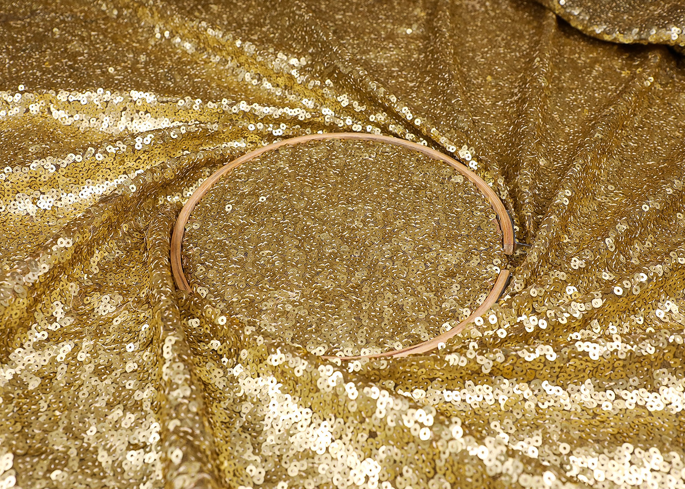 Metallic Gold Net Fabric With All Over Sequins Work 16840