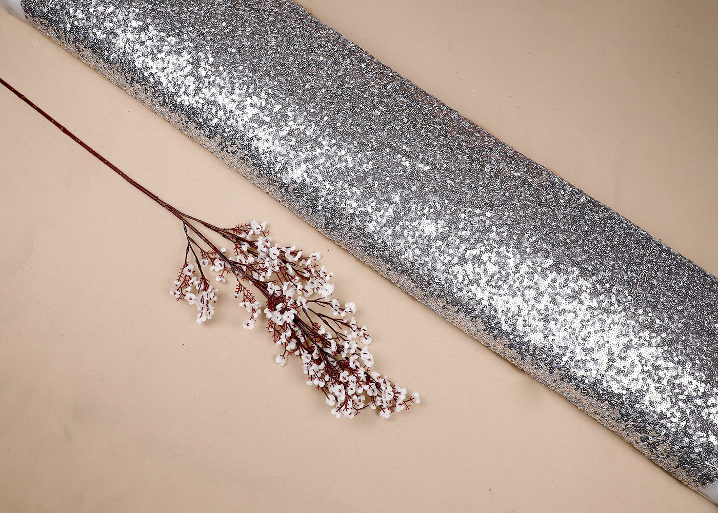 Silver Net Fabric With All Over Sequins Work 16841