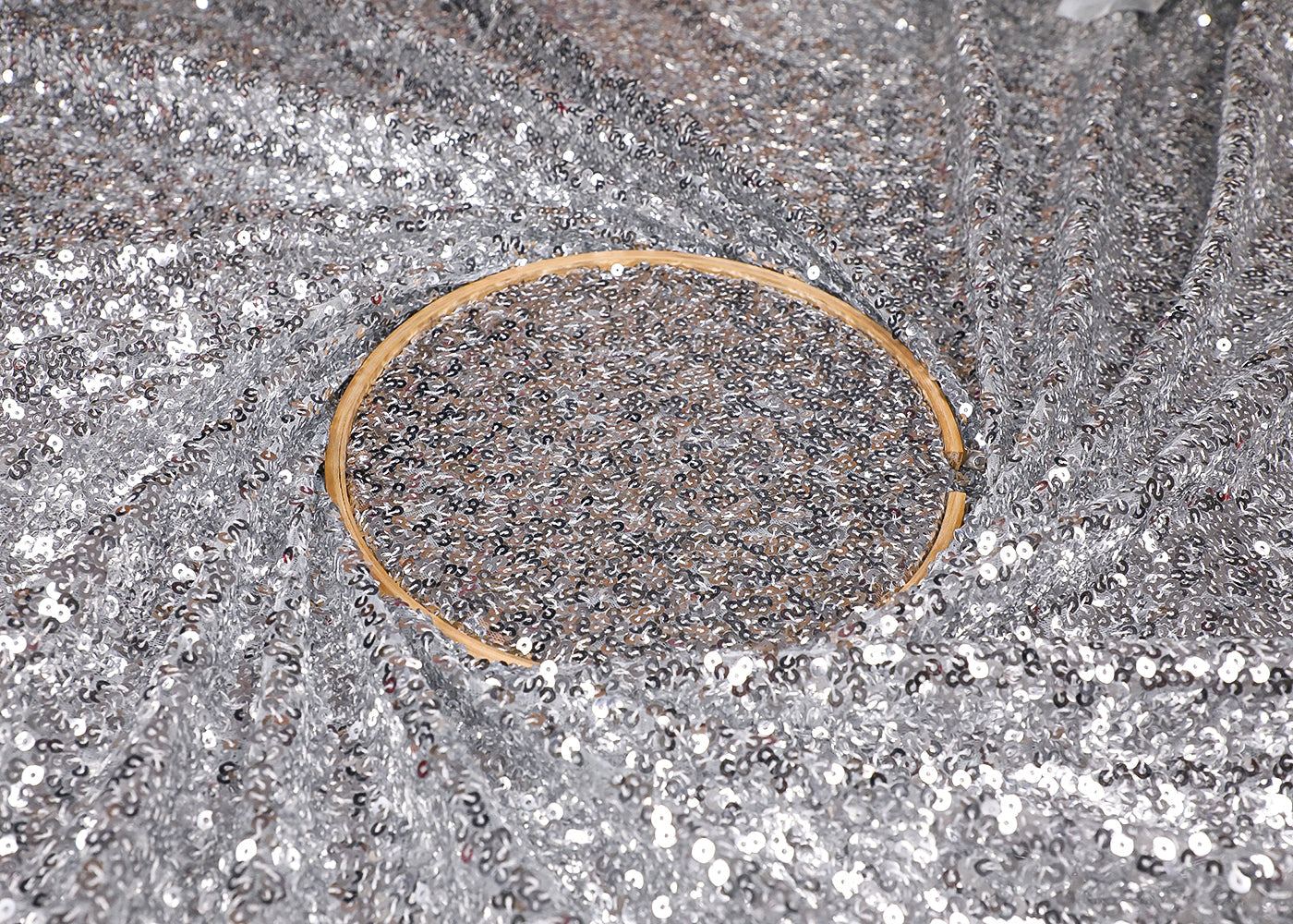 Silver Net Fabric With All Over Sequins Work 16841