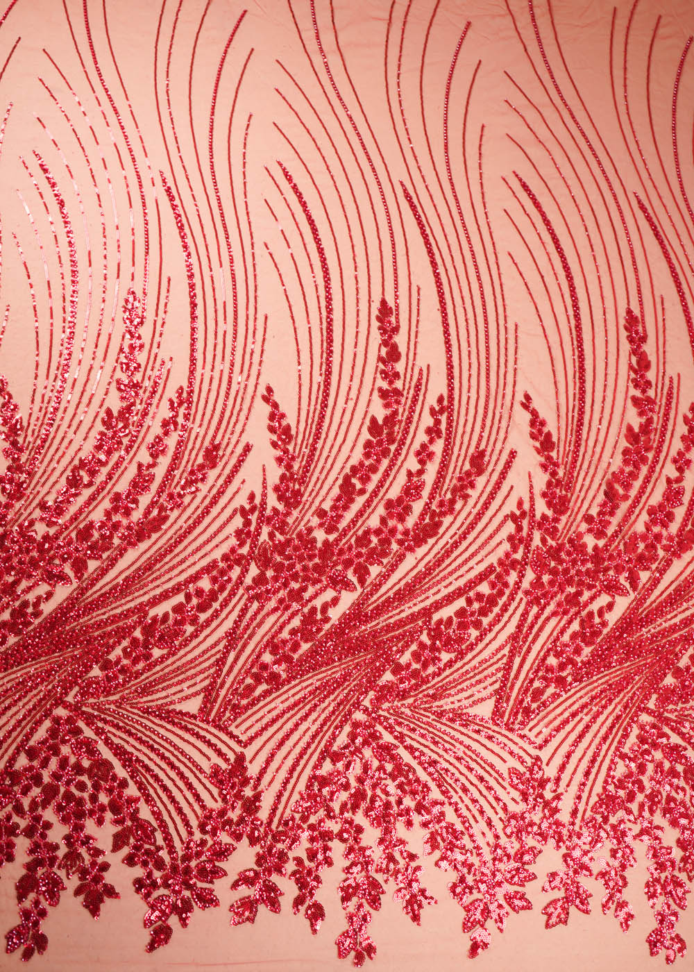 Red Imported Net Fabric With All Over Sequins And Bead Work With One Side Border 16844