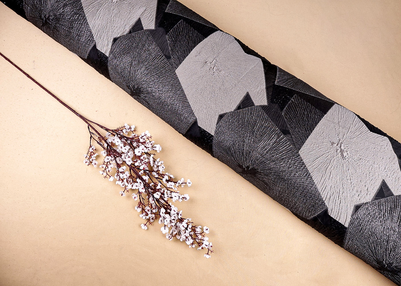 Grey Organza Fabric With All Over Embossed Foil Work 16848
