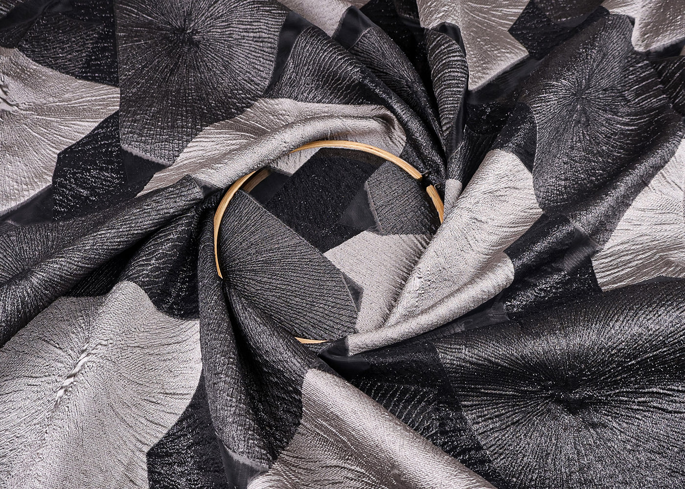 Grey Organza Fabric With All Over Embossed Foil Work 16848
