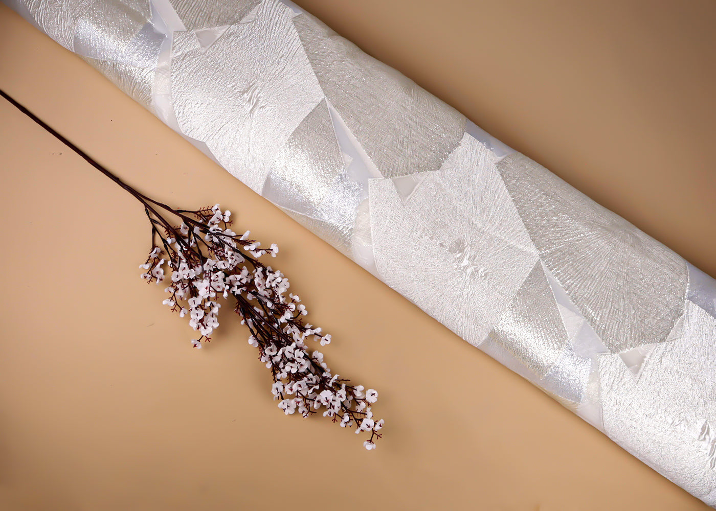 White Organza Fabric With All Over Embossed Foil Work 16849
