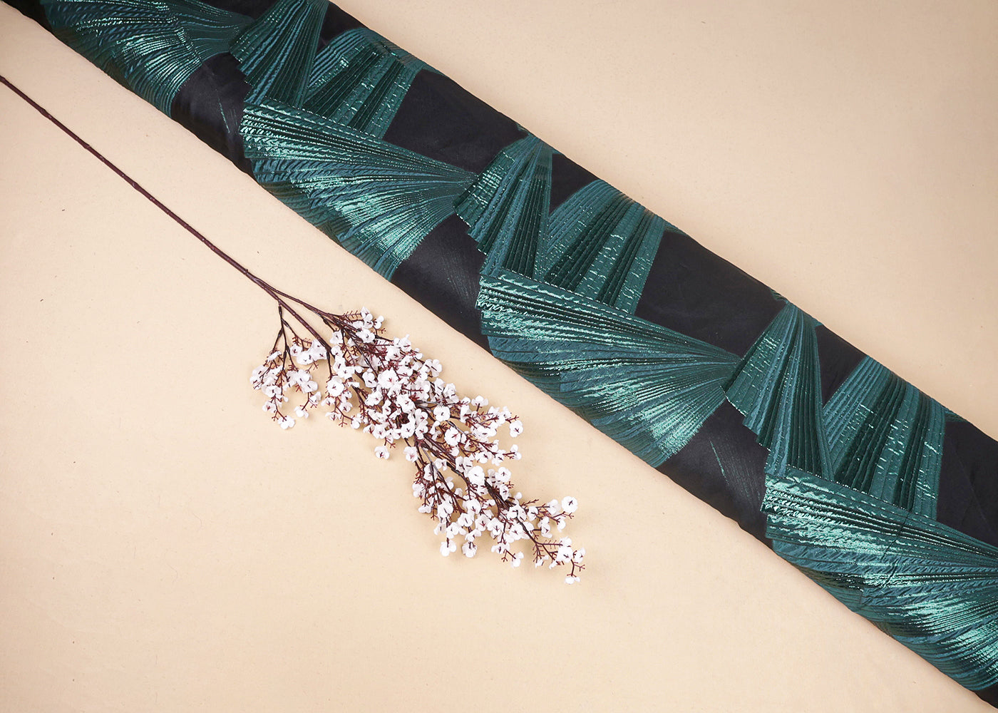 Green Organza Fabric With All Over Embossed Foil Work 16850