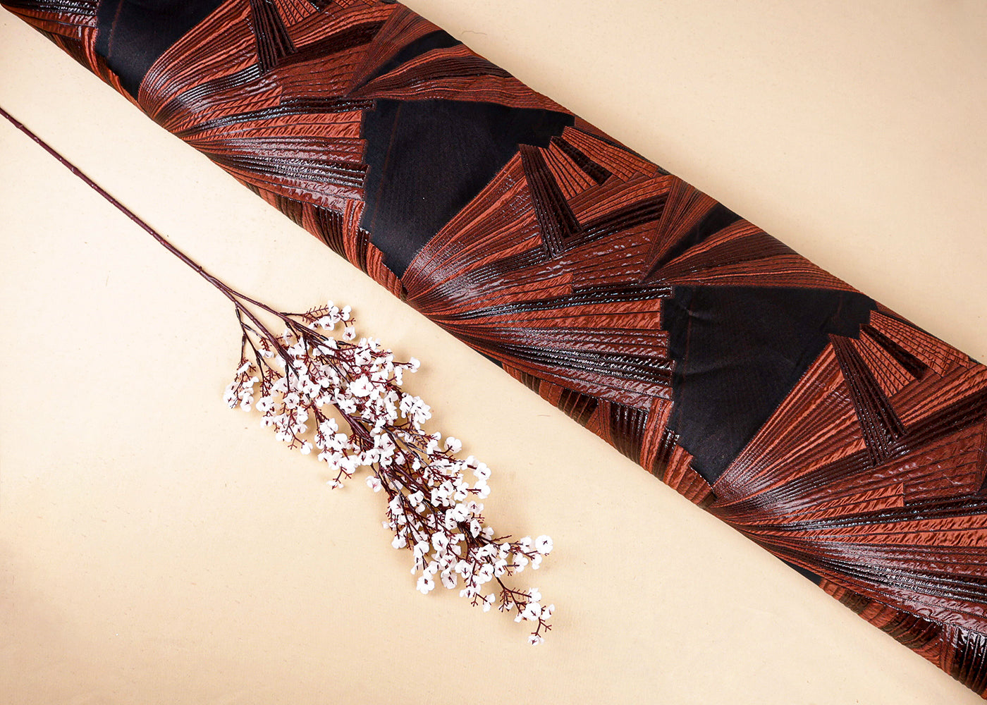 Brown Organza Fabric With All Over Embossed Foil Work 16851
