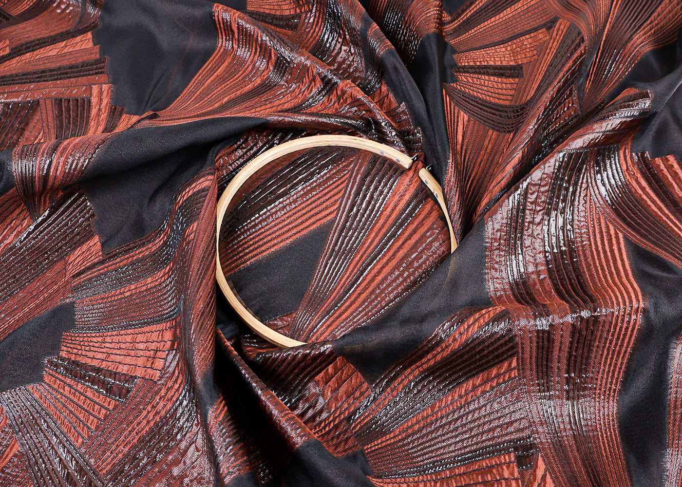 Brown Organza Fabric With All Over Embossed Foil Work 16851