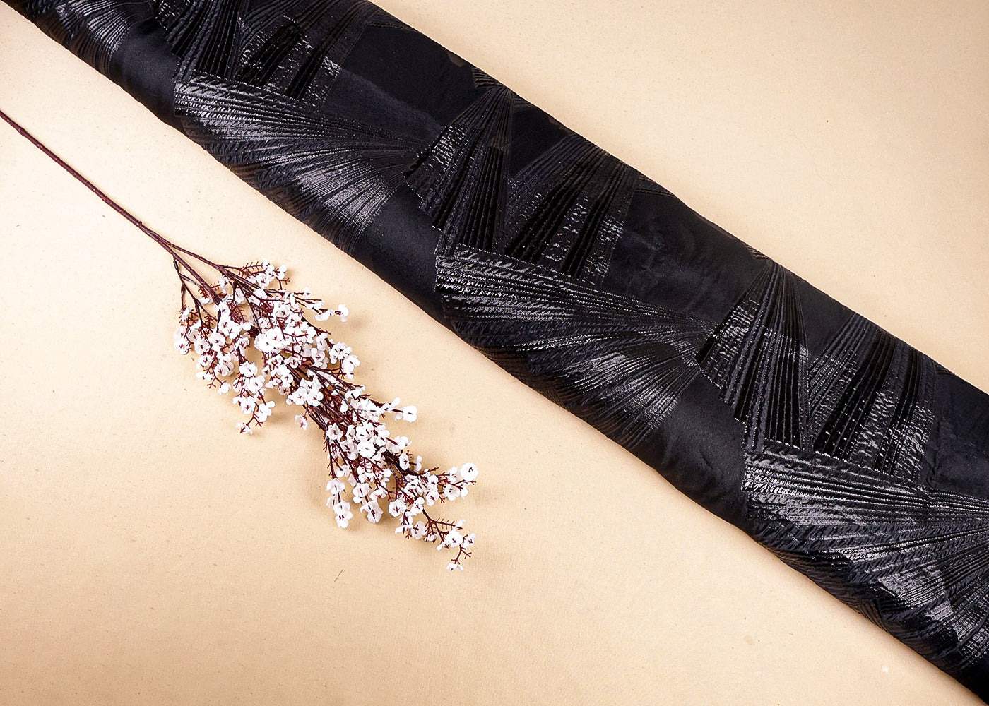 Black Organza Fabric With All Over Embossed Foil Work 16852