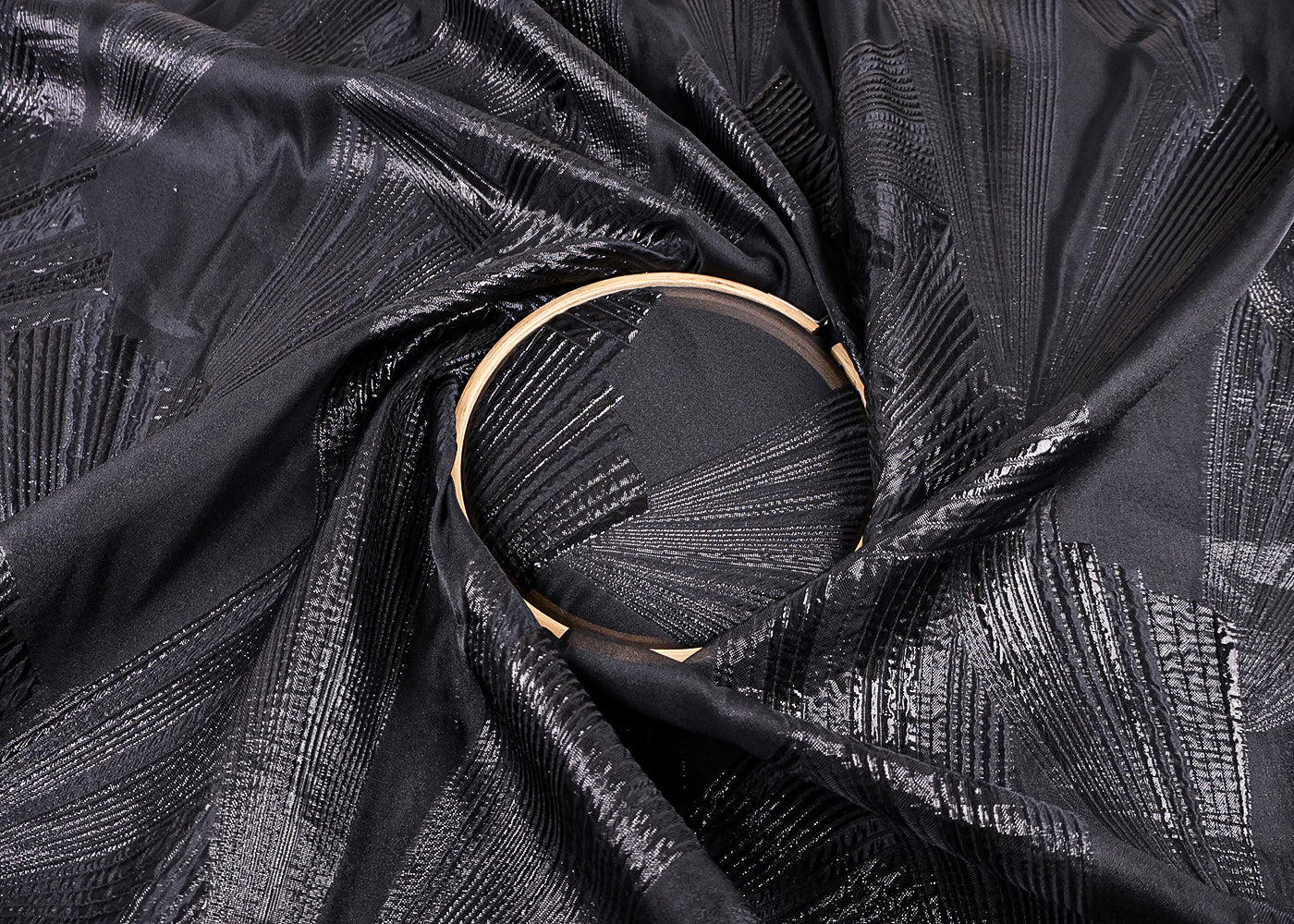 Black Organza Fabric With All Over Embossed Foil Work 16852