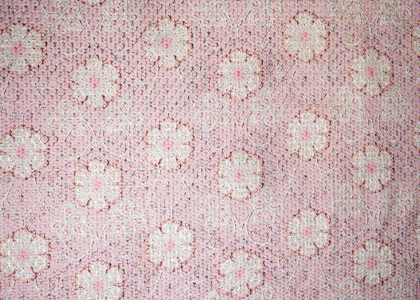 Cream Velvet Fabric With All Over Multi-Color Thread Work 16853