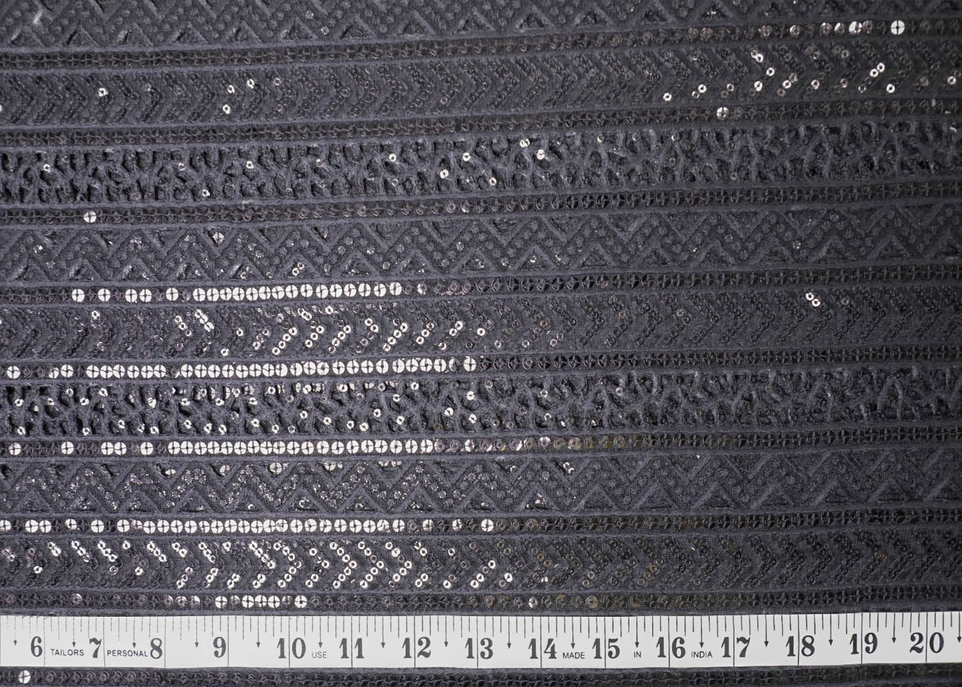 Black Imported Net Fabric With All Over Thread And Sequins Work 16858