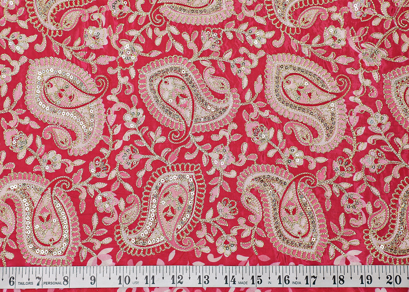 Pink Crepe Fabric With All Over Traditional Print With Zari And Sequins Work 16861