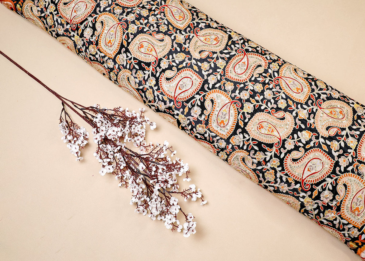 Black Crepe Fabric With Zari And Sequins Work 16863