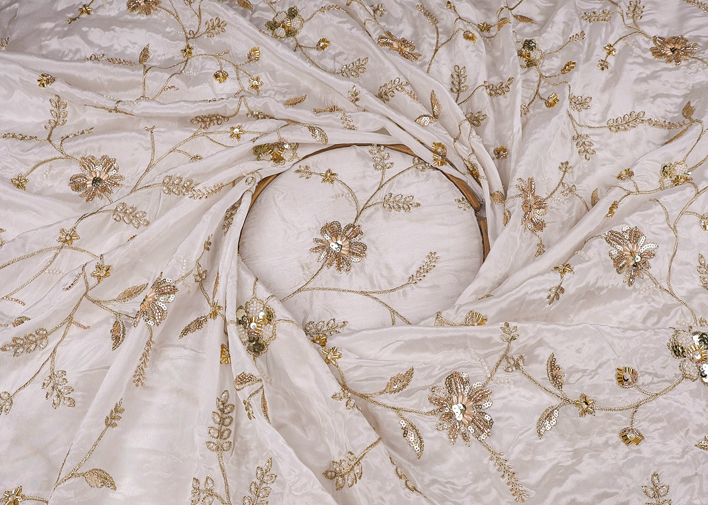 White Crepe Fabric With All Over Zari, Sequins, Katdana And Bead Work With One Side Border 16865