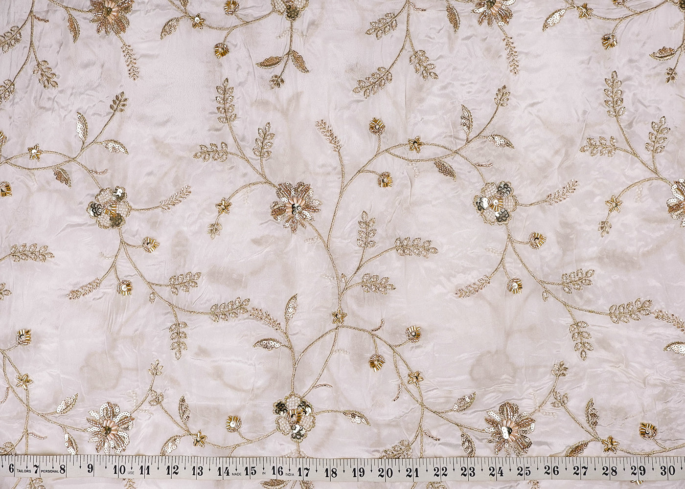 White Crepe Fabric With All Over Zari, Sequins, Katdana And Bead Work With One Side Border 16865