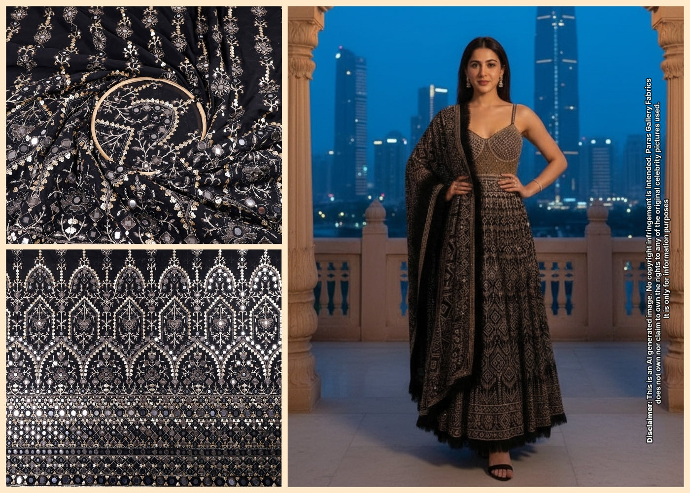 Sara Ali Khan Inspired Edition | Black Embroidered Georgette Unstitched Fabric 16868