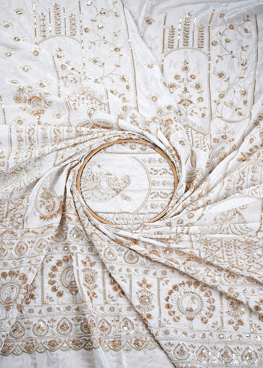 White Crepe Fabric With All Over Katdana, Bead, Sequins And Zari Work With One Side Border 16875