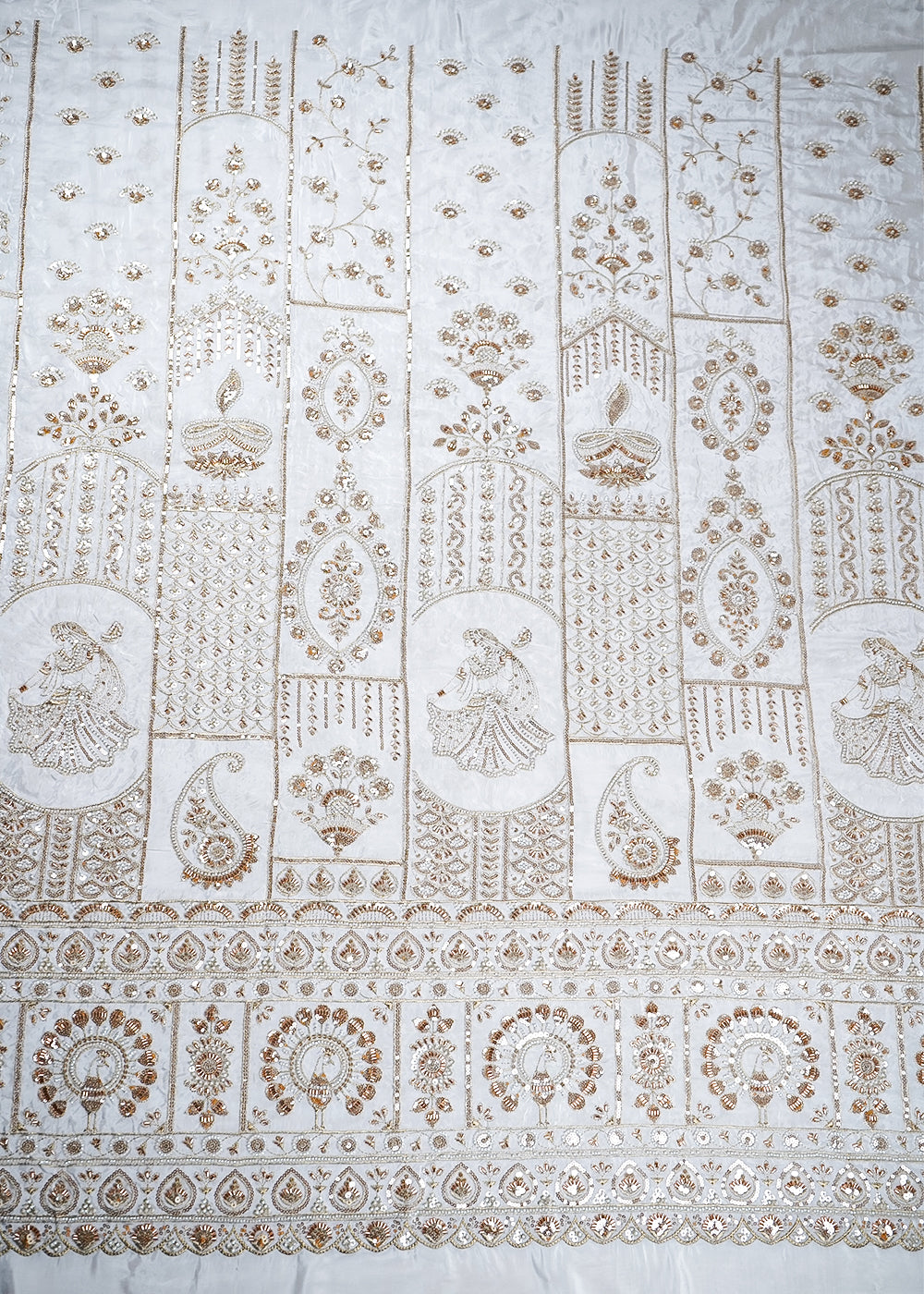 White Crepe Fabric With All Over Katdana, Bead, Sequins And Zari Work With One Side Border 16875