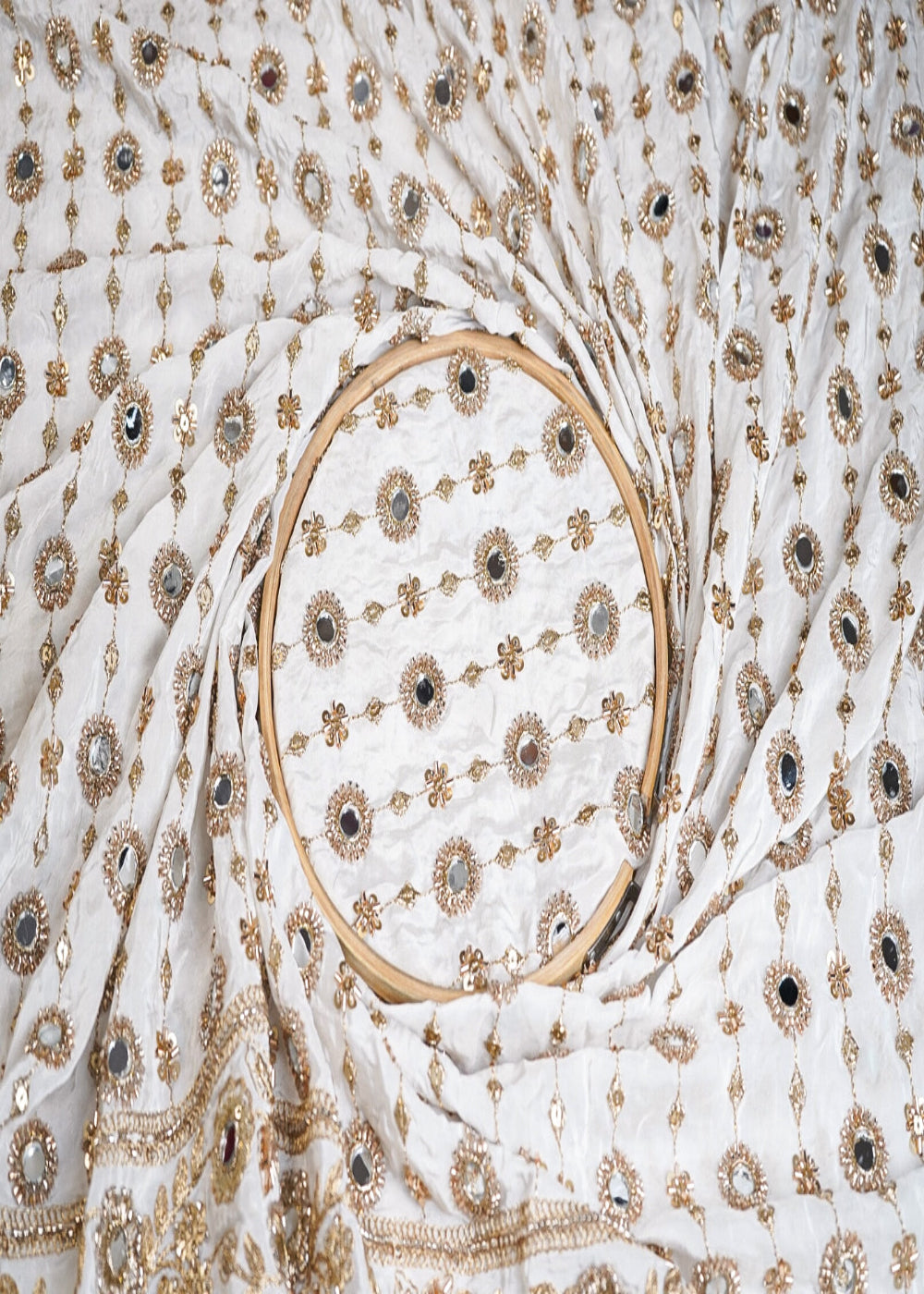 White-Crepe-Fabric-With-All-Over-Bead-Mirror-Katdana-Sequins-Zari-Work-And-One-Side-Border-16876-close-view