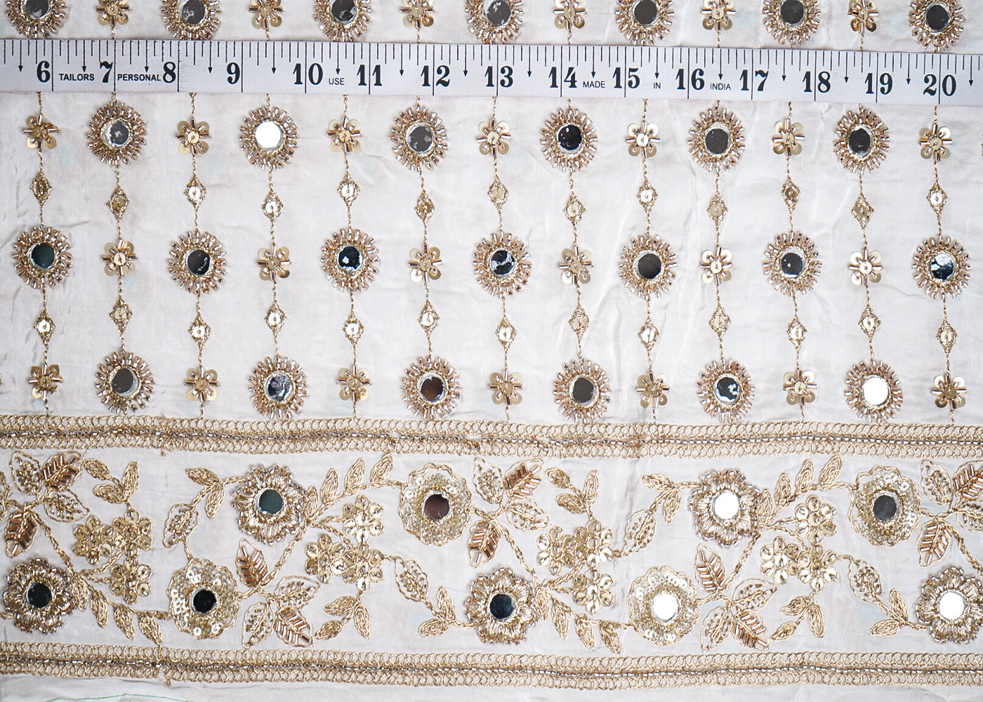 White Crepe Fabric With All Over Bead, Mirror, Katdana, Sequins, Zari Work And One Side Border 16876
