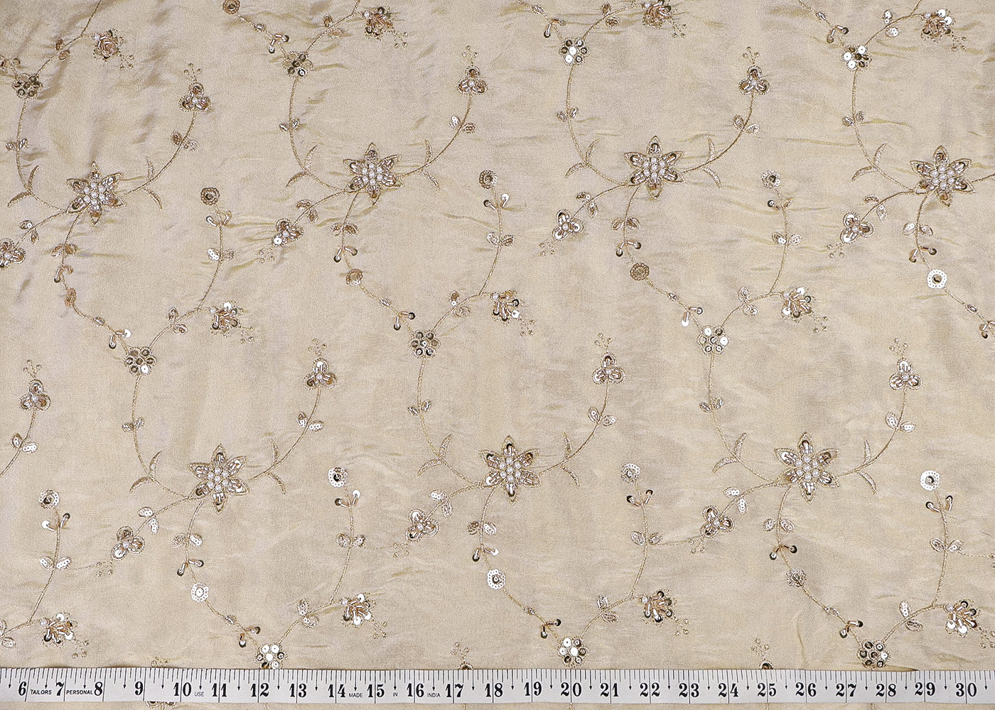 Golden Tissue Fabric With All Over Zari, Sequins, Katdana And Bead Work 16887